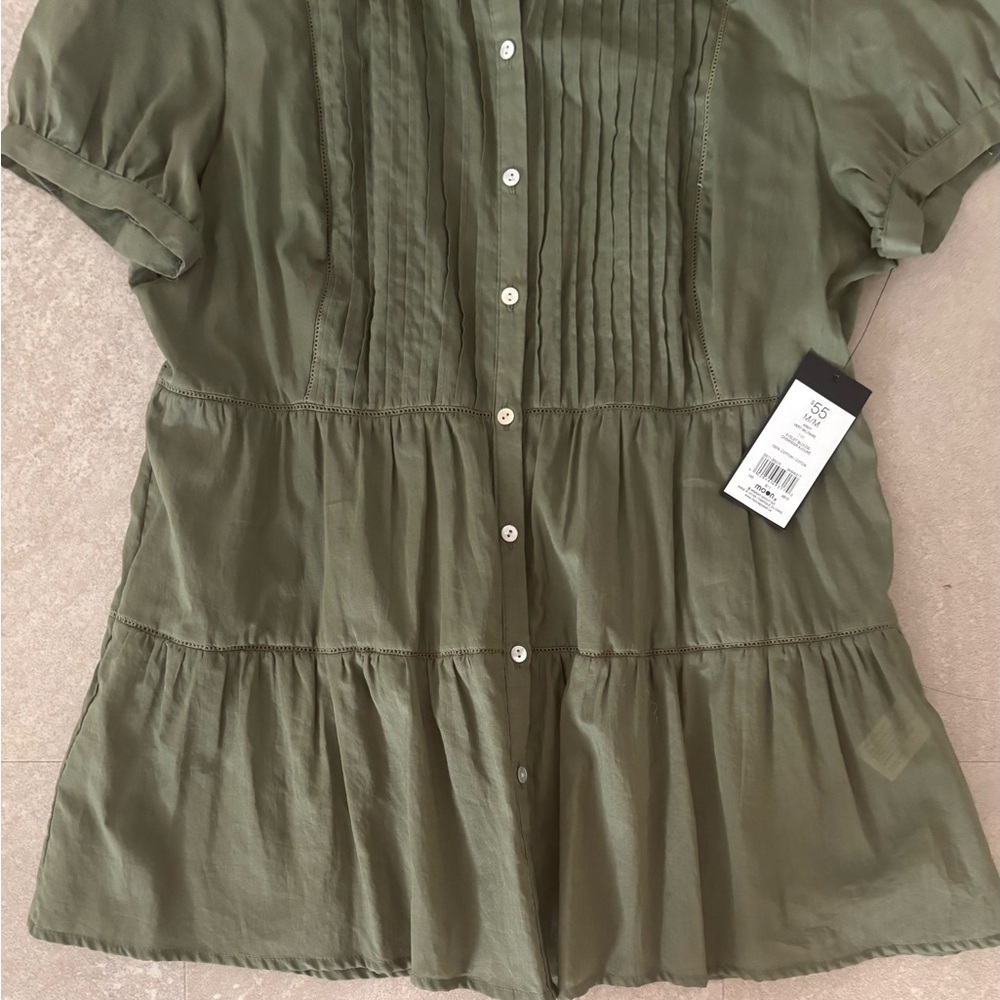Moon Army Green Eyelet Button Down Blouse - Picture 4 of 7